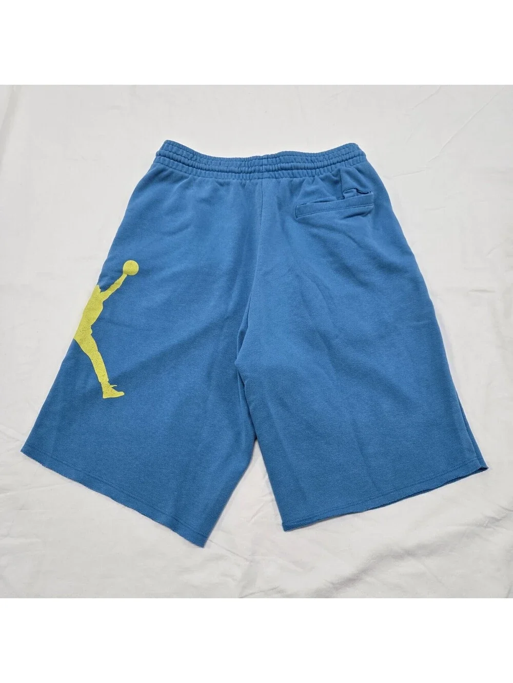 Size SMALL Mens Air Jordan Light Blue Fleece Sweat Shorts Yellow Jumpman Graphic